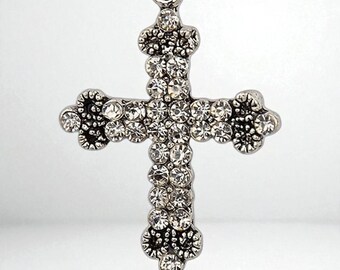 1.5" Antique Silver Sparkling Rhinestone Crystal Wedding Bridal Communion Jewelry Making Craft Rosary Cross Pendant Charm