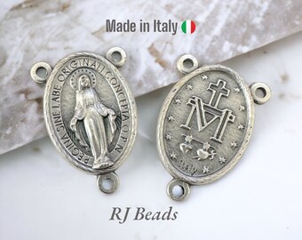 RJ Beads - Wholesale Silver Oxidized Miraculous Medal Latin Virgin Mary Medal Rosary Center Centerpiece Charms - Size 1" Direct from Italy