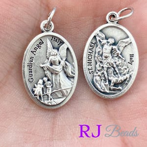 1" Italian St Saint Michael Protecting Saint Guardian Angel Double Sided Pendant Medal Charm · Made in Italy