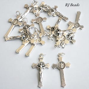 50 Crosses! 1.5&quot; Saint St Benedict Silver Crucifix Cross Pendants, Made in Italy · Rosary Cross Pendant Charm · Shipped from USA