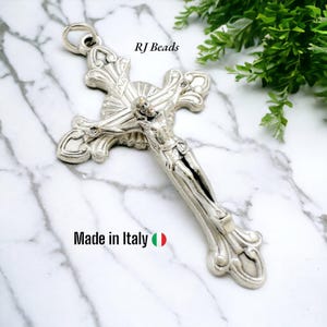 2-1/8&quot; · Silver Flared Sunburst Crucifix Cross · Made in Italy · Rosary Jewelry Cross Pendant Charm · Shipped from USA!