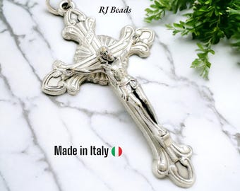 2-1/8&quot; · Silver Flared Sunburst Crucifix Cross · Made in Italy · Rosary Jewelry Cross Pendant Charm · Shipped from USA!
