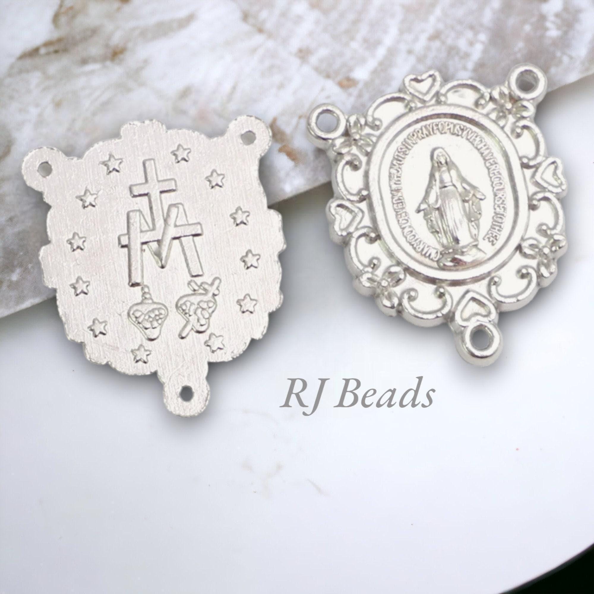 3/4" · Silver Plated Ornate Miraculous Medal Center Centerpiece · Rosary Making Parts · Connector Link · Shipped from USA