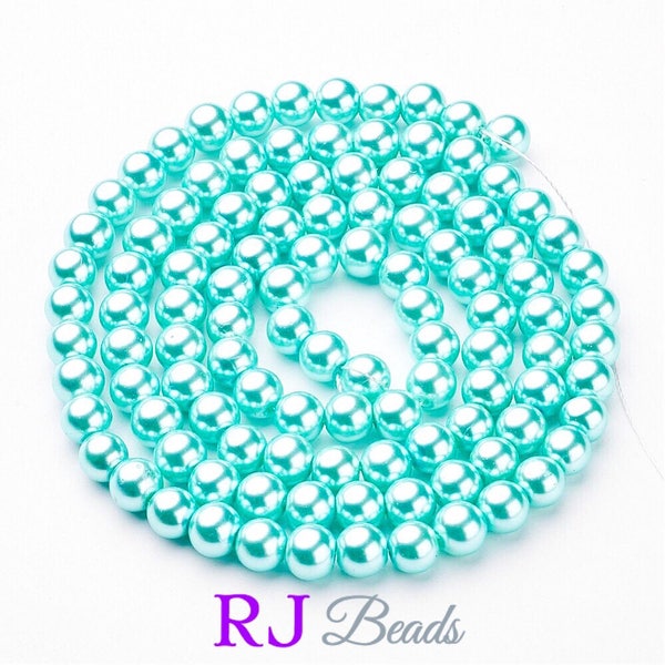 Package of 250 LOOSE pearl beads! 8mm Round Light Cyan Glass Pearl Jewelry Making Supply Craft Beads
