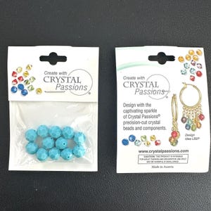 Pkg of 12, Vintage Turquoise Crystal Passions Beads – 8mm Faceted Round Glass, Jewelry Making Craft Supply