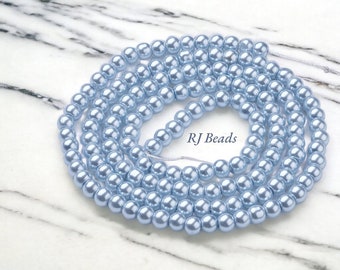 RJ Beads - Package of 200 LOOSE 6mm Round Light Baby Blue Glass Pearls Jewelry Making Beads Supply