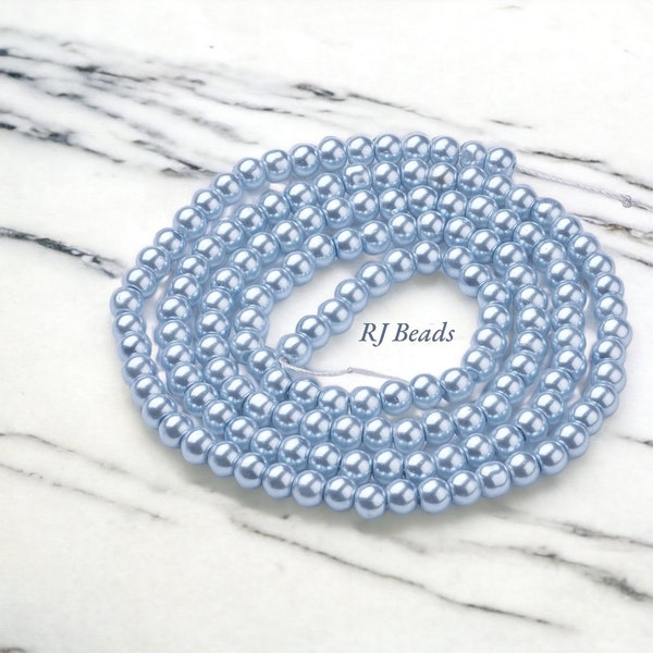 RJ Beads - Package of 200 LOOSE 6mm Round Light Baby Blue Glass Pearls Jewelry Making Beads Supply