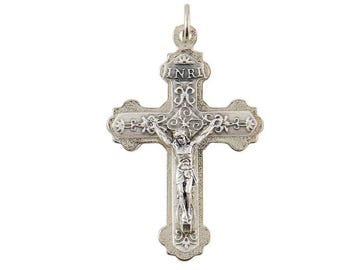 1-1/2" Silver Pewter Thick Scroll Style Crucifix Cross Charm Pendant · Made In Italy · Rosary Supply  · Shipped from USA!