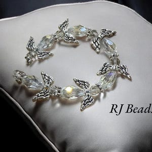6 pcs per Strand · 17x14mm Angel Beaded Wings · Glass Antique Silver-plated Pewter · Clear AB · Dangle · Jewelry Supply · Shipped from USA! image 1