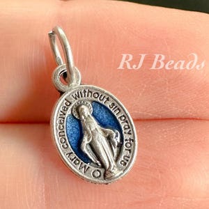 Small 1/2&quot; Miraculous Medal Made in Italy Charms with Blue Enamel for Bracelets | Keychains | Pendants | Earrings | Catholic