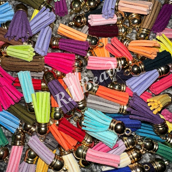 Assorted Colors Faux Suede Craft Tassels Gold Cap | Jewelry Making Supply | Keychains | Pendant | Earrings | Pink Black Blue Green Pink