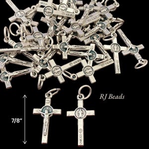 10, 25, 50 or 100 pcs · 7/8&quot; Tiny Small Crucifixes Crosses Saint Benedict Silver Crucifix Cross · Made in Italy · Shipped from USA!