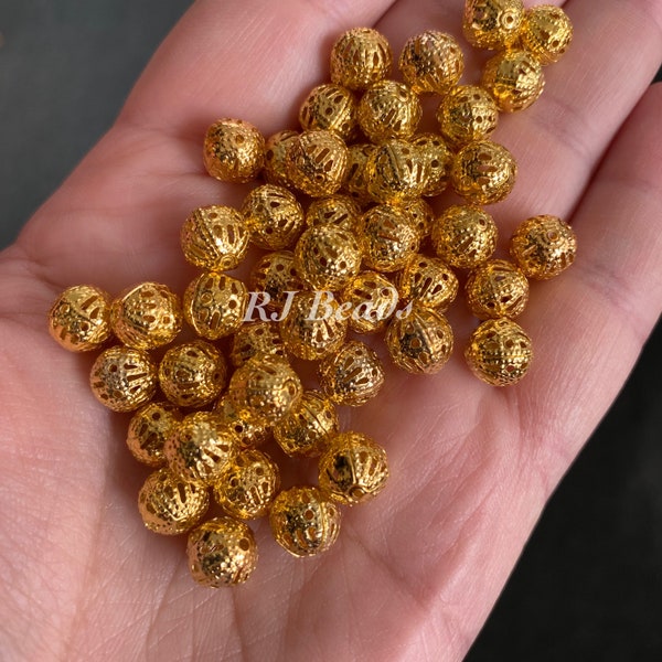 RJ Beads - Package of 200 - 7-8mm Round Gold Filigree Lightweight Jewelry Making DIY Metal Craft Beads · Supplies · Shipped from USA!