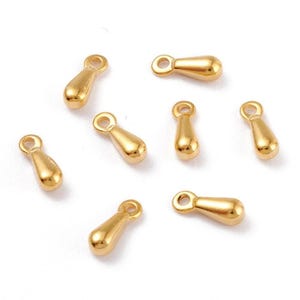 10, 50 or 100 pieces · 7.5mm Small Dainty Ion Plating 304 Stainless Steel Charms · Chain Extender Drop · Teardrop · Ships from USA!