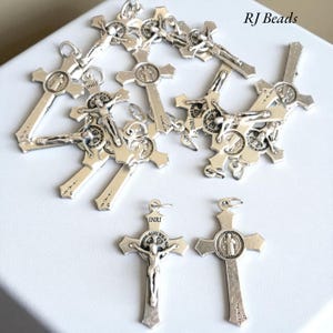 WHOLESALE 20 Crucifixes! Saint St Benedict Silver Crucifix Cross Pendants 1.5&quot; Made in Italy · Rosary Cross Pendant Charm · Shipped from USA