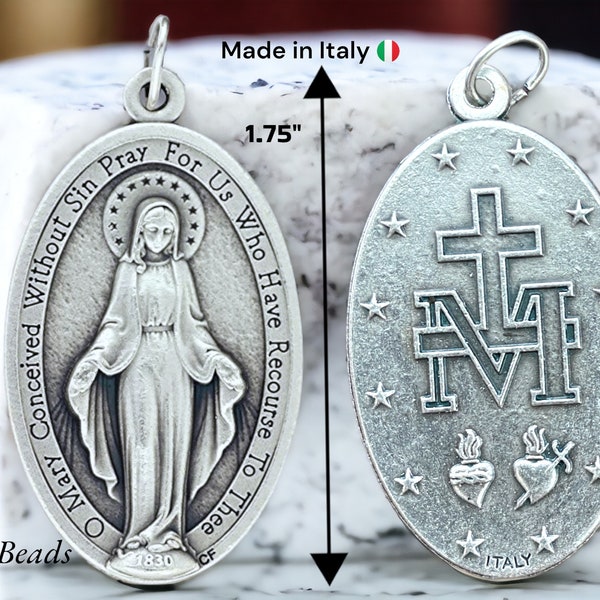 RJ Beads · 1.75" · XL Wholesale English Miraculous Medal Virgin Mary Pendant Catholic Charm X-Large · Made in Italy · Shipped from USA!