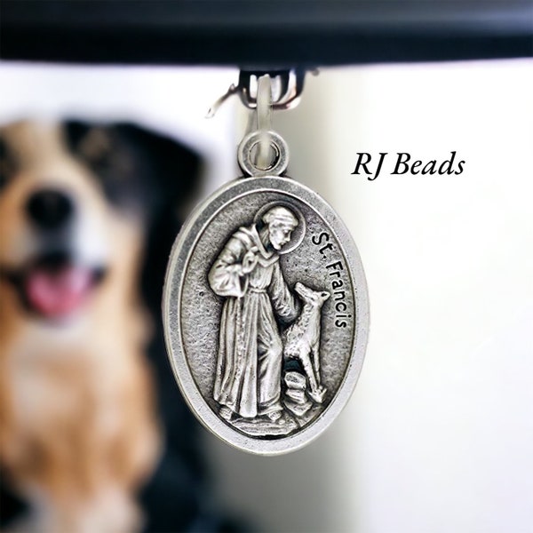 RJ Beads - WHOLESALE - St Saint Francis Double Sided Bless and Protect My Pet Silver Pendant Necklace Key Chain Collar Charm - 1"