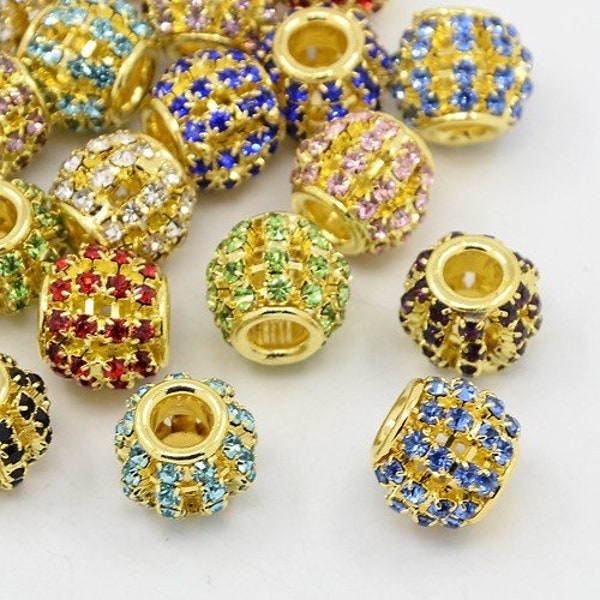 RJ Beads - 12mm Gold Plated European Crystal Assorted Sparkling Rhinestone Big Hole Jewelry Craft Large Beads Supplies · Shipped from USA!