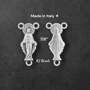 7/8&quot; Silver Mother Mary Medal Rosary Italian Center Centerpiece Rosary Parts Connector Link Supplies - Made in Italy · Shipped from USA!