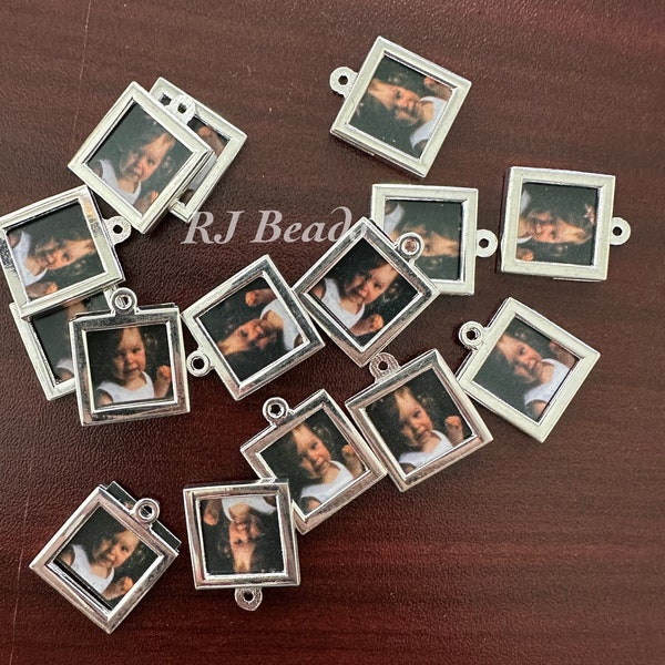 Wholesale BULK Silver Plated Square Photo Charm Double Sided Picture Frame Memorial Bridal Wedding Bracelet Key Chain Pet Add-On Charms