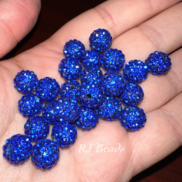 RJ Beads - 10mm Round Royal Sapphire Blue Polymer Clay Crystal Rhinestone Beads | Jewelry Making | Supply | Crafts | Bracelets | Keychains