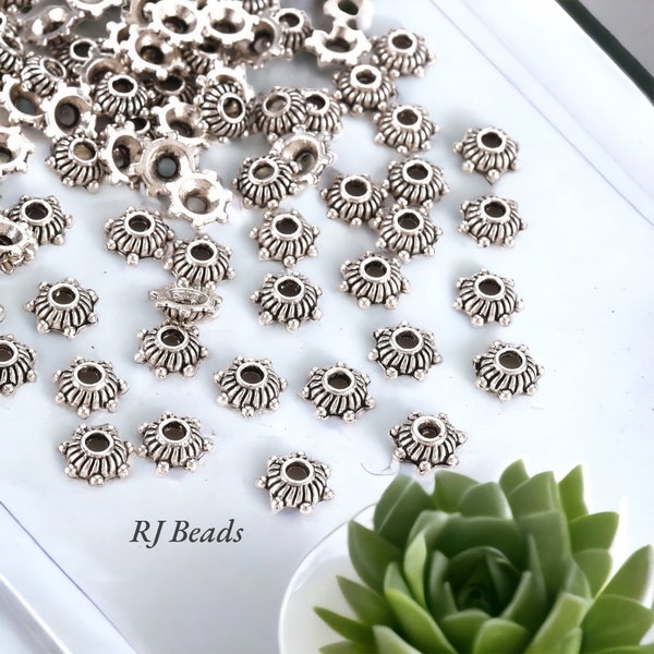 Bulk Wholesale - 100+ Small Tiny 5mm Ornate Tibetan Style Zinc Alloy Bead Caps Spacers Antique Silver Jewelry Making - Cadmium and Lead Free