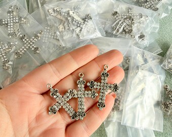 115 PIECE BULK LOT • Entire Remaining Stock • Rhinestone Cross Charms • Rosary Jewelry Religious Craft Supply Clearance • 1.5 inches