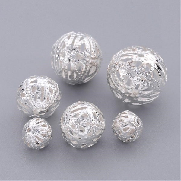 RJ Beads - Package of 200 - 6-20mm Round Silver Filigree Lightweight Jewelry Making Craft DIY Hole Beads