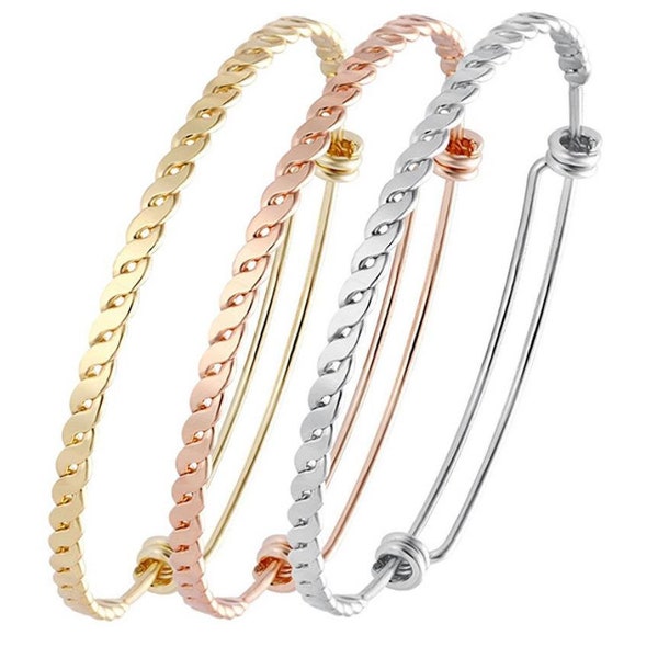 1, 5, 10 or 20 BULK Wholesale Adjustable Stainless Steel Gold or Silver Expandable Bangle Charm Bracelet Braided Design | Ships from USA!