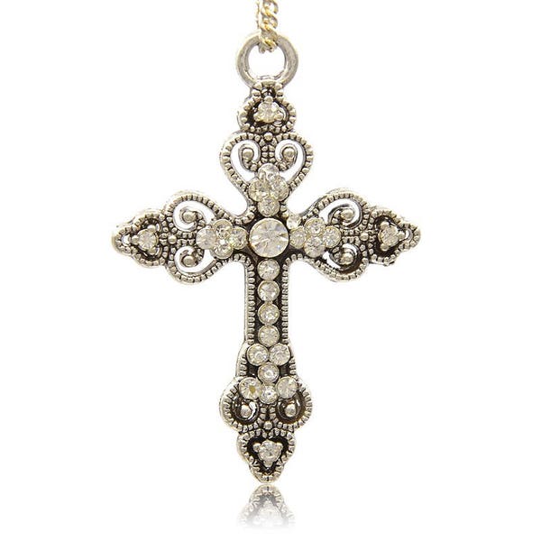 1, 3, 5 or 10 BULK Wholesale 2" Sparkling Antique Silver Rhinestone Cross Pendant Crystal Clear Rosary Charm · Shipped from USA!