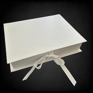 Matte White Satin Ribbon Platform Gift Box with Velvet Insert · Interior Size 7" x 5.5" x 1.25" · Jewelry · Pendant · Bracelet · Necklace