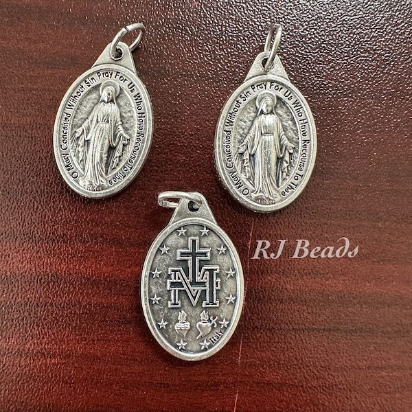 RJ Beads · Wholesale 1" ENGLISH Miraculous Medal Virgin Mary Medal Pendant Charm · Jump ring Included · Made in Italy · Shipped from USA!