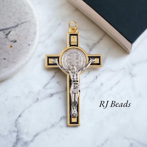 1, 3 or 10 · Large 2-7/8&quot; Gold Saint St Benedict Black Crucifix Crosses · Rosary Making Supplies · Charms · Pendant · Shipped from USA!