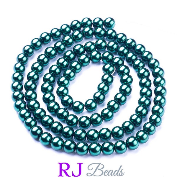 RJ Beads · Package of 300 LOOSE Imitation Pearl Beads · 8mm Round Forest Green · Glass · Jewelry Making · Craft Beads