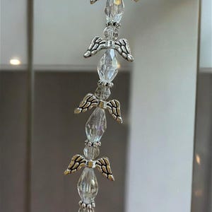 6 pcs per Strand · 17x14mm Angel Beaded Wings · Glass Antique Silver-plated Pewter · Clear AB · Dangle · Jewelry Supply · Shipped from USA! image 2