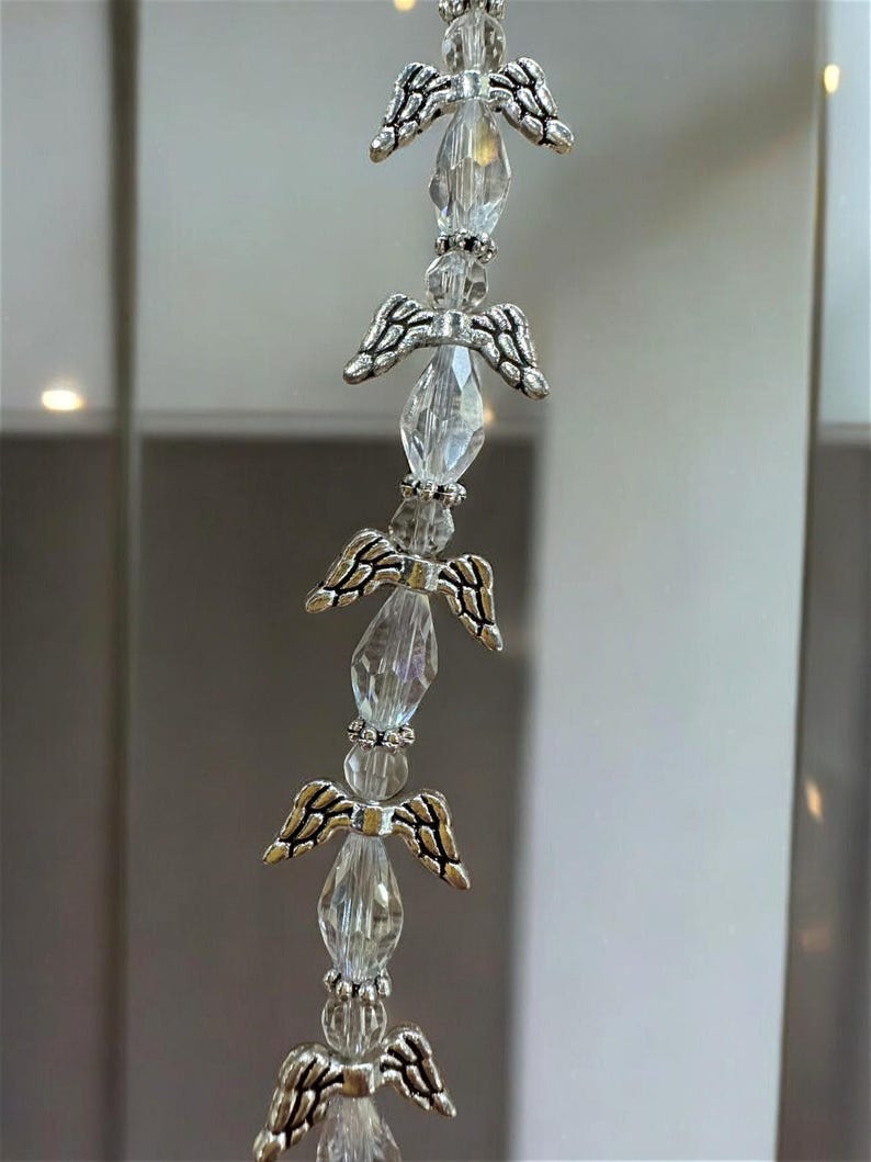 6 pcs per Strand · 17x14mm Angel Beaded Wings · Glass Antique Silver-plated Pewter · Clear AB · Dangle · Jewelry Supply · Shipped from USA! image 2