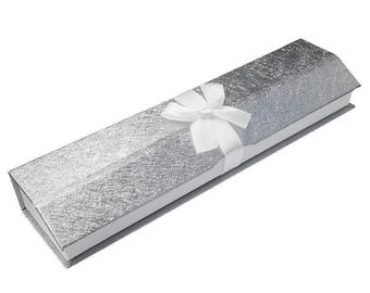 12 Pack Bundle! Silver with White Magnetic Ribbon · 8-1/4" x 1-7/8" x 1-1/8" · Jewelry Pendant Bracelet Necklace Box and Velvet Insert