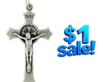 Pack of 10! 1.5&quot; Saint St Benedict Silver Crucifix Crosses · Made in Italy · Rosary · Pendant · Charm · Shipped from USA!