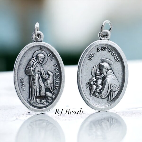 RJ Beads - WHOLESALE - 1" St Saint Francis / Saint Anthony Double Sided Pet Silver Pendant Necklace Collar Charm · Shipped from USA!