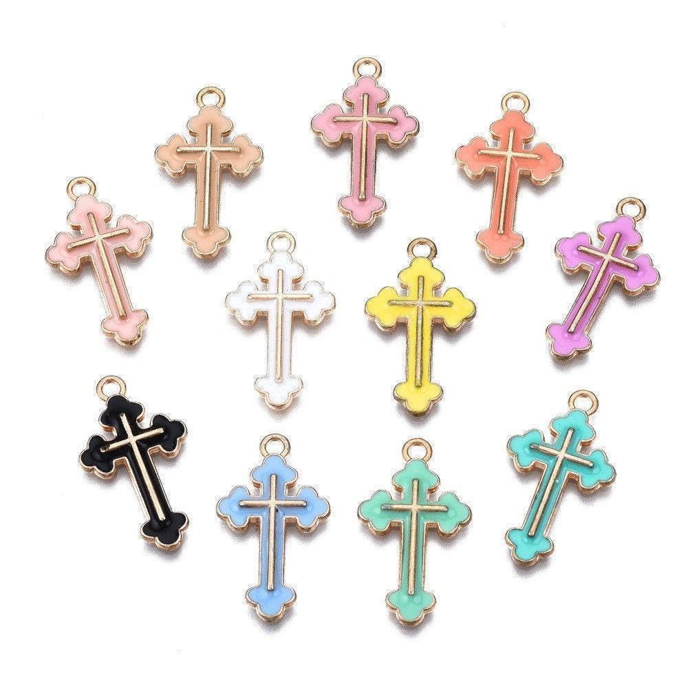 BULK Small Alloy Enamel Colored Cross Charms · Jewelry Making Supply · Crafts · Keychain · Pendant · Shipped from USA!