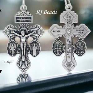 Silver 1-5/8&quot; · Made in Italy · 3-Way Pardon Indulgence Crucifix Miraculous & Saint St Benedict Medal · Rosary Cross Pendant Catholic Charm
