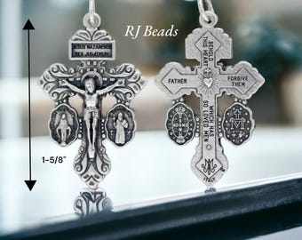 Silver 1-5/8&quot; · Made in Italy · 3-Way Pardon Indulgence Crucifix Miraculous & Saint St Benedict Medal · Rosary Cross Pendant Catholic Charm