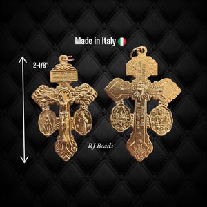 2-1/8&quot; Gold Plated Pardon Indulgence Crucifix w/ Miraculous & Saint Benedict Medals Rosary Cross Charm · Made in Italy · Shipped from USA!