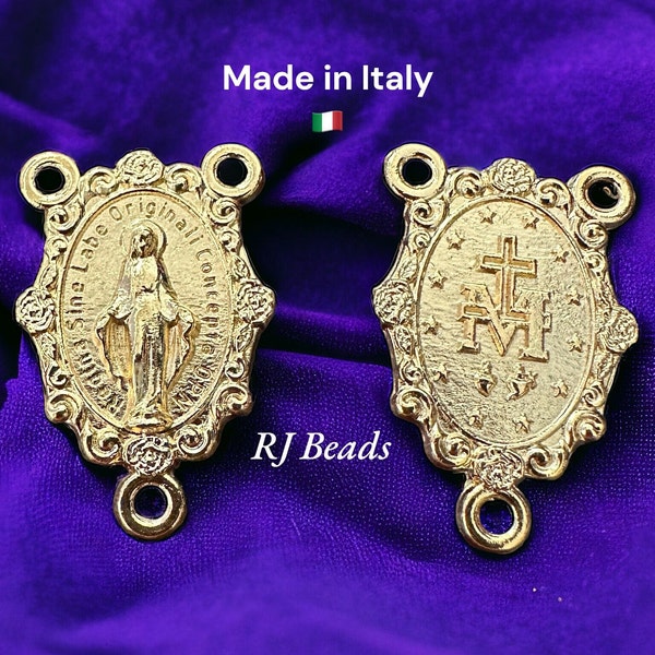 1, 5, 10 or 50 BULK Gold Plated Detailed Ornate Rosary Making Center Centerpiece with Miraculous Medal · 7/8" Made in Italy · Ships from USA