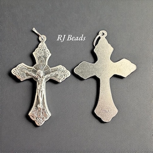 1-5/8&quot; Grape Silver Oxidized Crucifix Cross · Rosary Necklace Pendant Charm · Made in Italy · Shipped from USA!