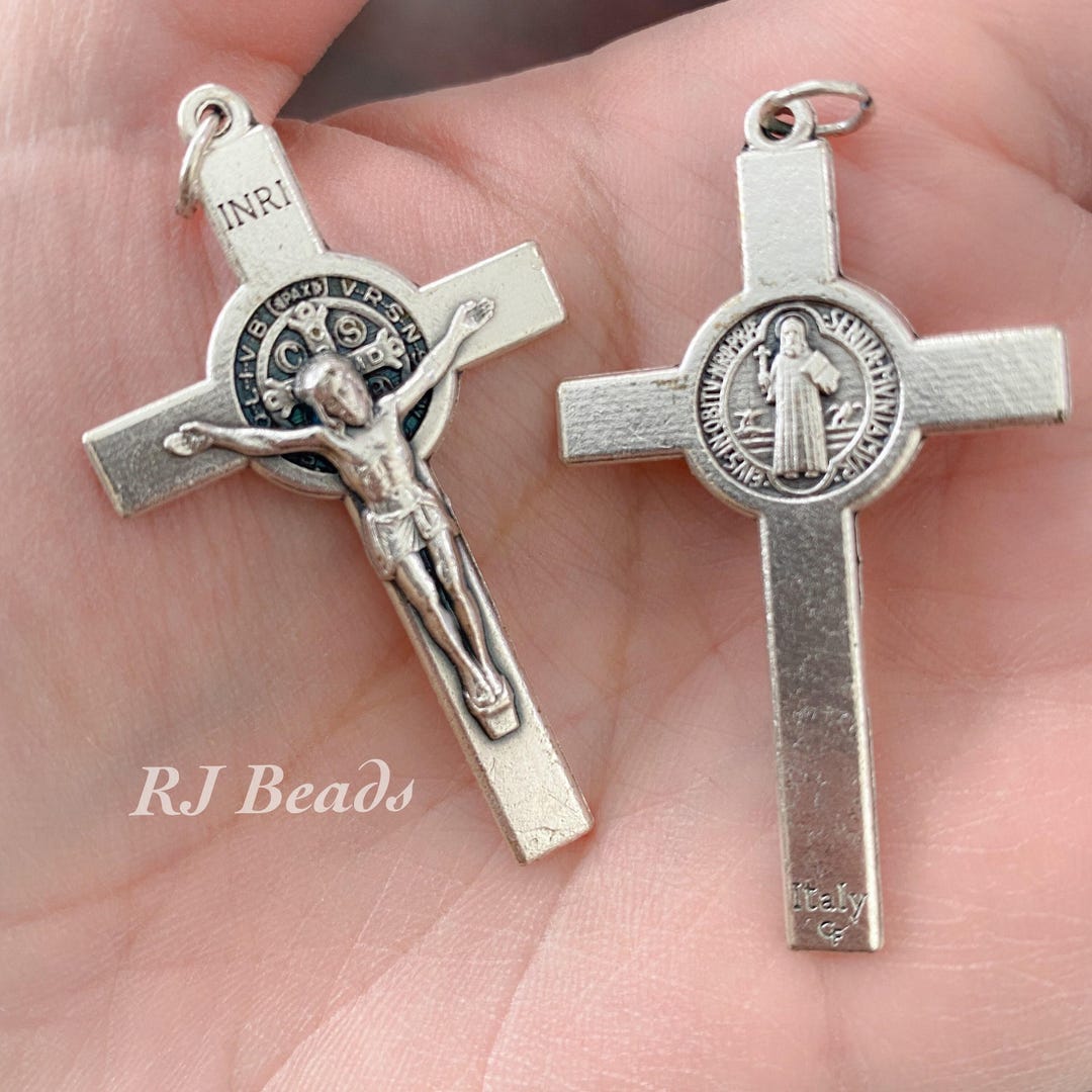 2" Crucifixes Crosses Saint St Benedict Silver Crucifix Cross Pendants ...