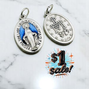 Wholesale BLUE Miraculous Medal Virgin Mary Medal | Pendant | Necklace Jewelry | Charm | Bracelet - Size 1&quot; - Jump ring included
