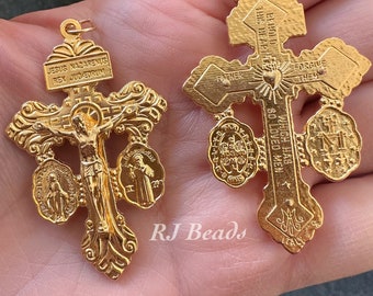 Bronze Crucifix | Large Size Rosary Making Crucifix (2 and 1/8 inches) or  Pendant | Your Choice of One, Three or Five!