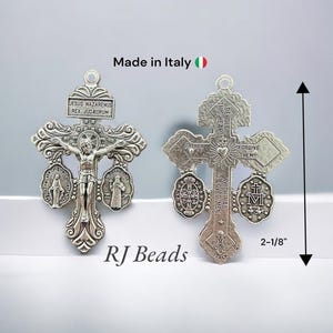 Oxidized Silver 2-1/8&quot; · Made in Italy · 3-Way Pardon Indulgence Crucifix Miraculous & Saint St Benedict Medal · Rosary Cross