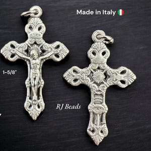 1-5/8&quot; Silver Oxidized Ornate Cross Crucifix Pendant · Jewelry · Rosary · Supplies · Charm · Shipped from USA!